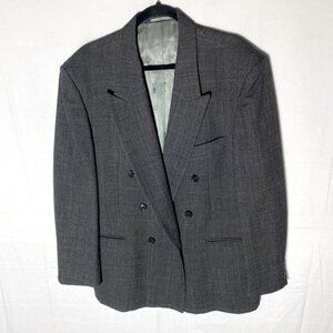Vintage Steel Dark Grey Double Breasted Virgin Wool Blazer 42R Academia Dadcore
